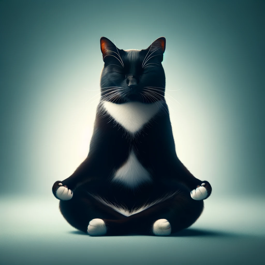 An illustration of a cat sitting in the yoga lotus position